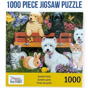 Jigsaw Puzzle 1000 Pc Cat Dog Floral Butterly Garden Outdoor Rabbit Pink Flowers